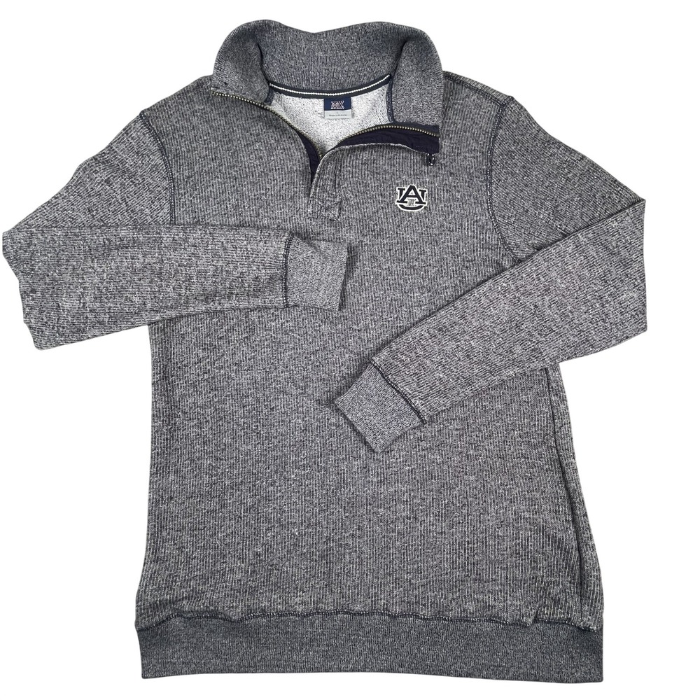 MV Sport Pullover Men L‎ Grey Auburn Tigers Quarter Zip Button Mock Neck Marled